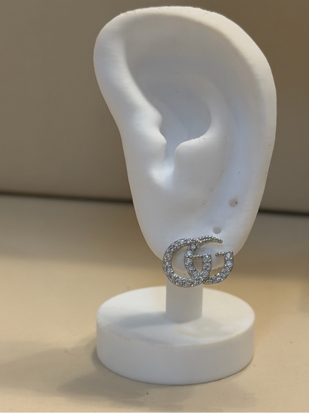 GG Silver Crystal Double Logo Stud Earrings